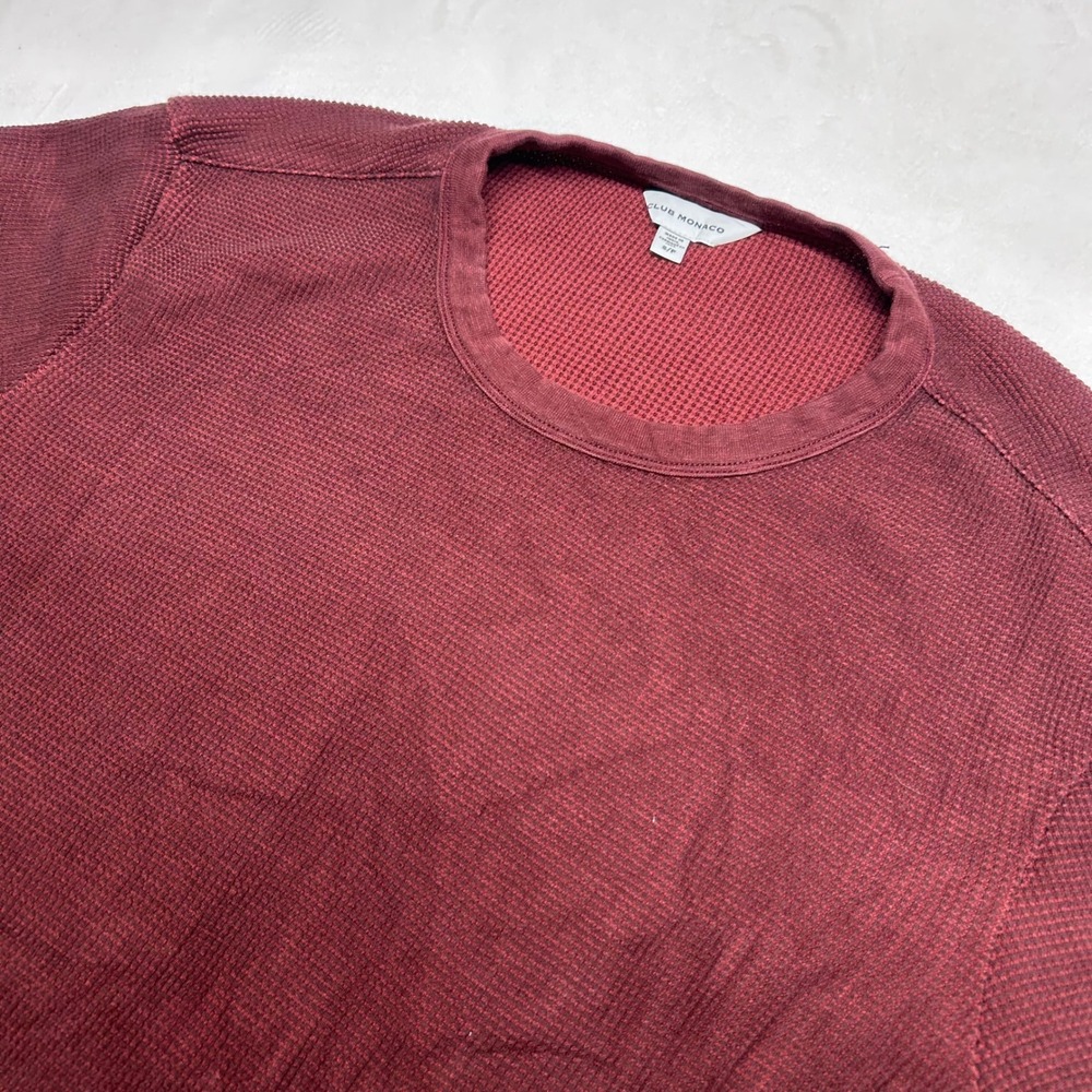 Club Monaco Mens Waffle Knit Thermal Long Sleeve Shirt Burgundy Maroon Small